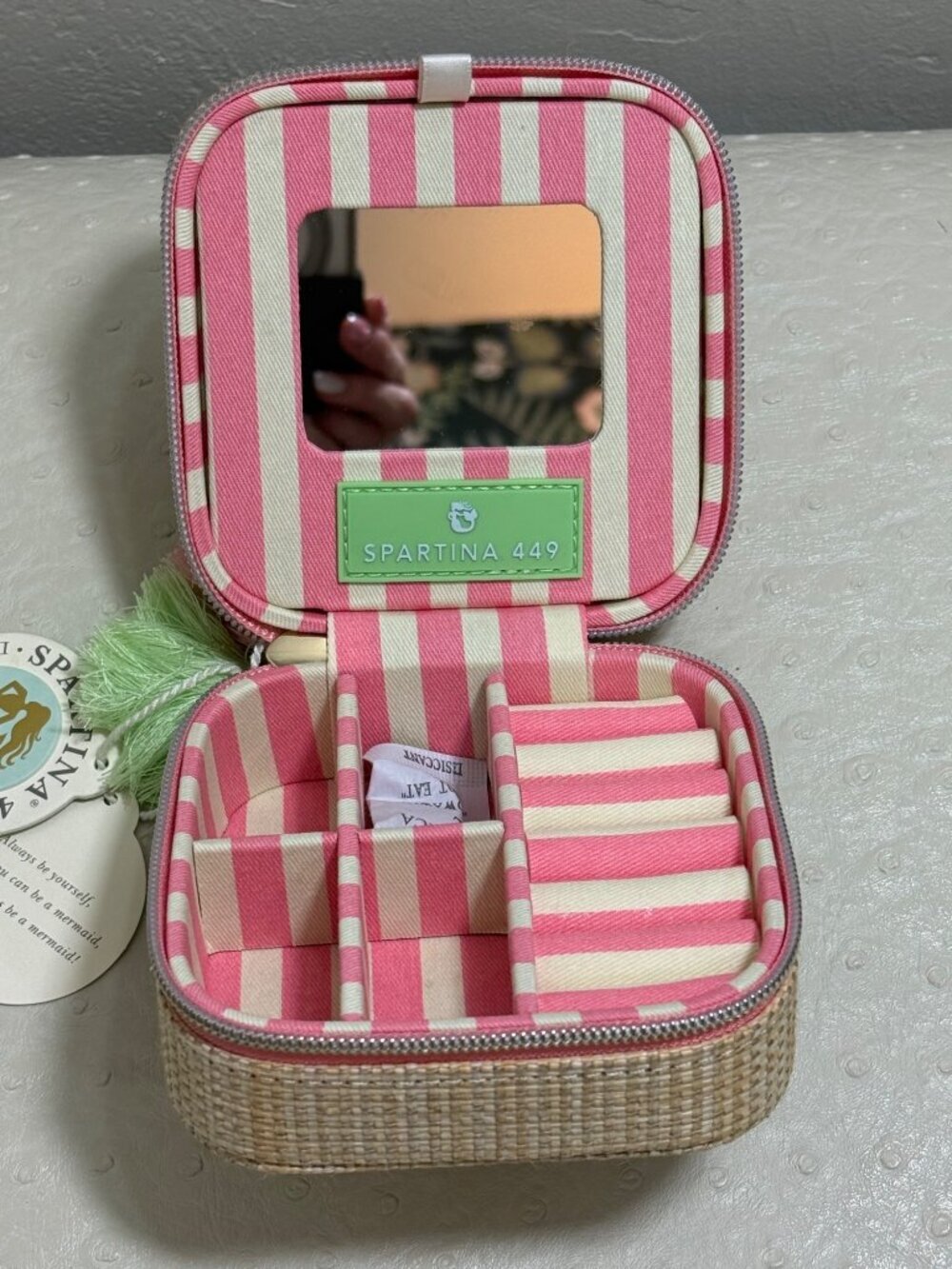 Spartina 449 NWT Boho Jewelry Mirror Travel Case Palm Tree With Tassels - Picture 5 of 8